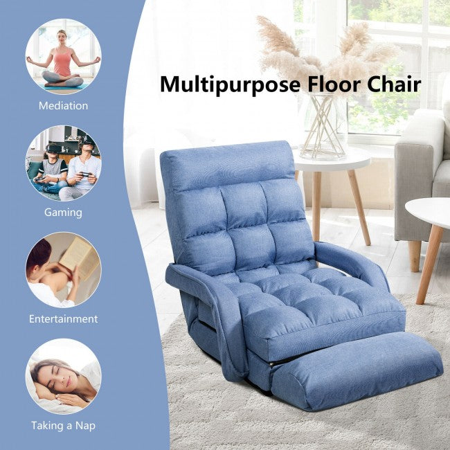 5 Adjustable Position Folding Massage Lazy Sofa Sleeper Chair with Armrests Pillow