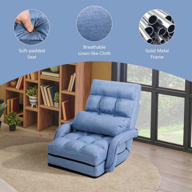 5 Adjustable Position Folding Massage Lazy Sofa Sleeper Chair with Armrests Pillow