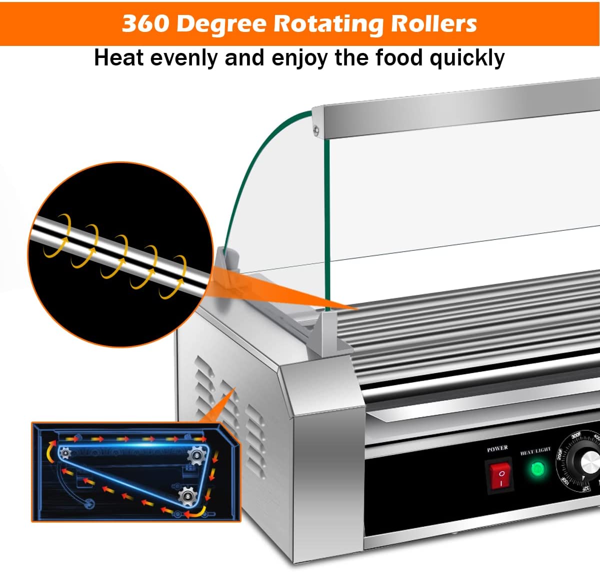 Chairliving 18 Hot Dog 7 Roller Machine Commercial Sausage Grill Cooker Household Rotisserie with Glass Hood Cover