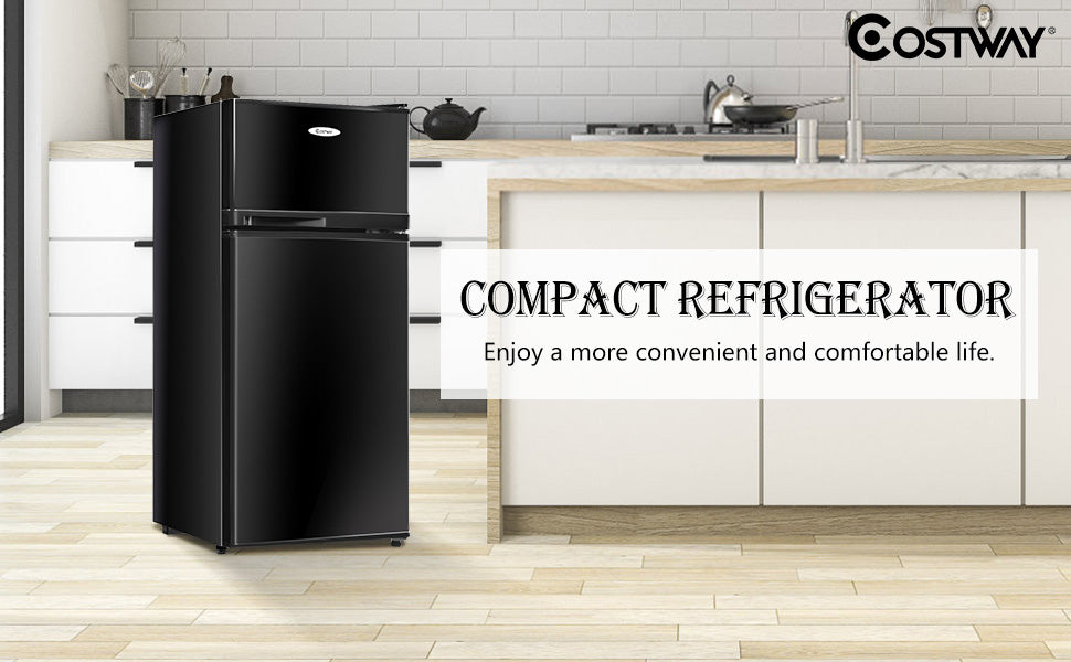 2.9 CU.FT Compact Refrigerator Under-Counter or Freestanding Mini Fridge with Adjustable Thermostat and Stainless Steel Door