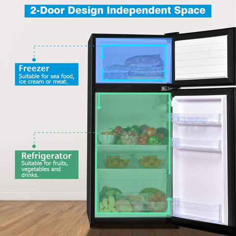 Chairliving 2 Doors Compact Refrigerator 3.4 cu. ft. Cold-rolled Sheet Mini Fridge with Adjustable Removable Shelves