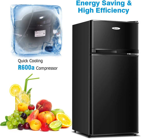 Chairliving 2 Doors Compact Refrigerator 3.4 cu. ft. Cold-rolled Sheet Mini Fridge with Adjustable Removable Shelves