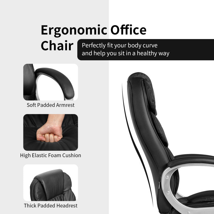 Chairliving 330 lbs Ergonomic Leather Office Chair High Back Adjustable Computer Desk Chair with Rocking Function