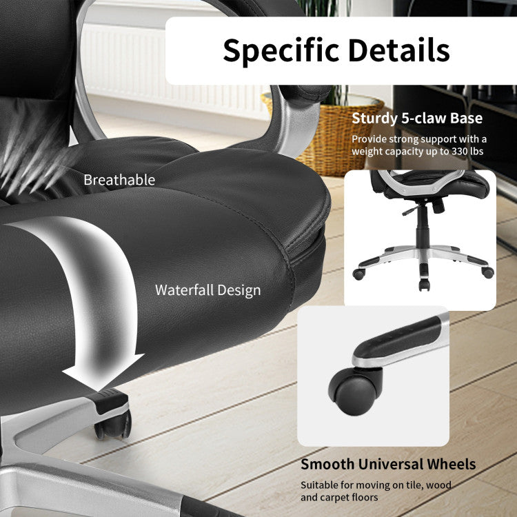 Chairliving 330 lbs Ergonomic Leather Office Chair High Back Adjustable Computer Desk Chair with Rocking Function