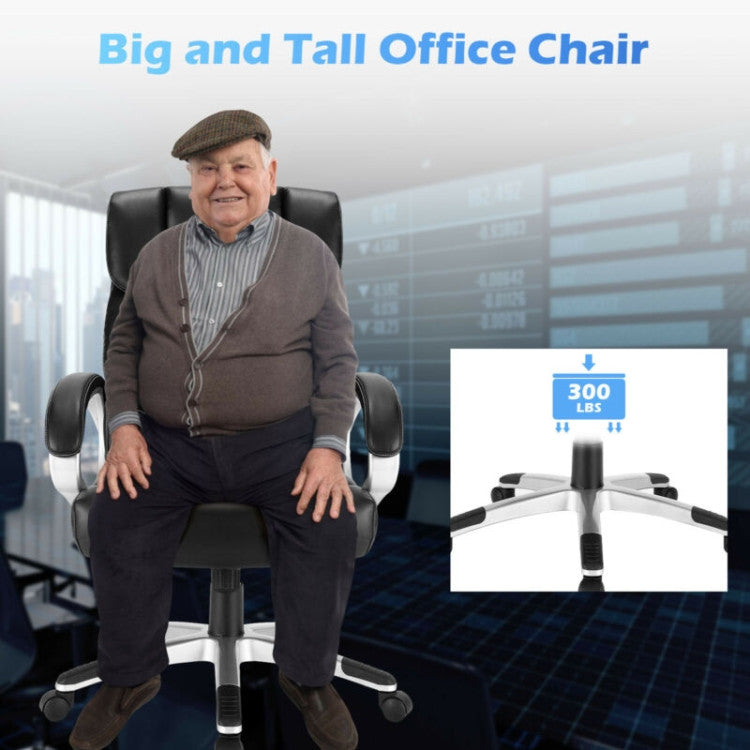 Chairliving 350 lbs Big and Tall Leather Office Chair Executive Computer Desk Chair with Adjustable Seat Height and Rocking Backrest