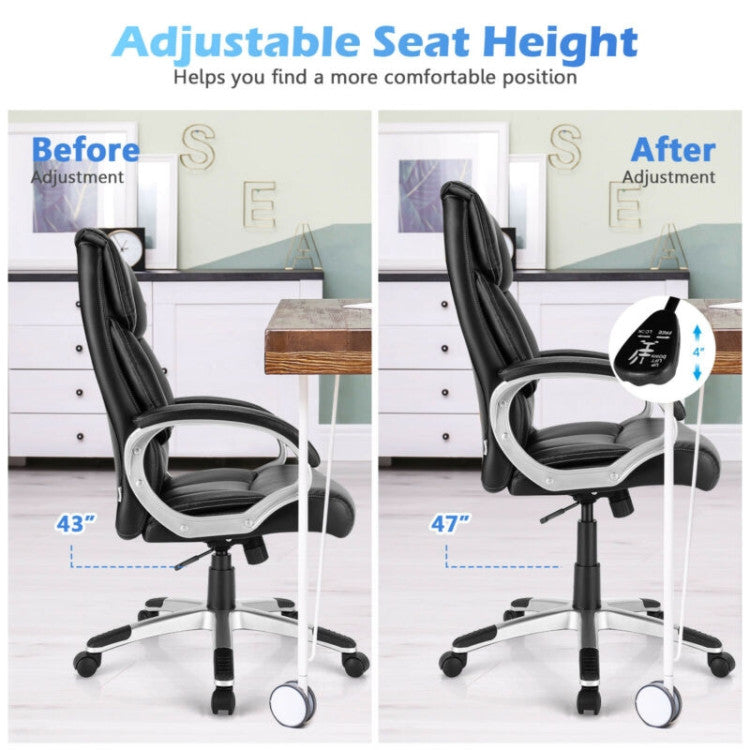 Chairliving 350 lbs Big and Tall Leather Office Chair Executive Computer Desk Chair with Adjustable Seat Height and Rocking Backrest