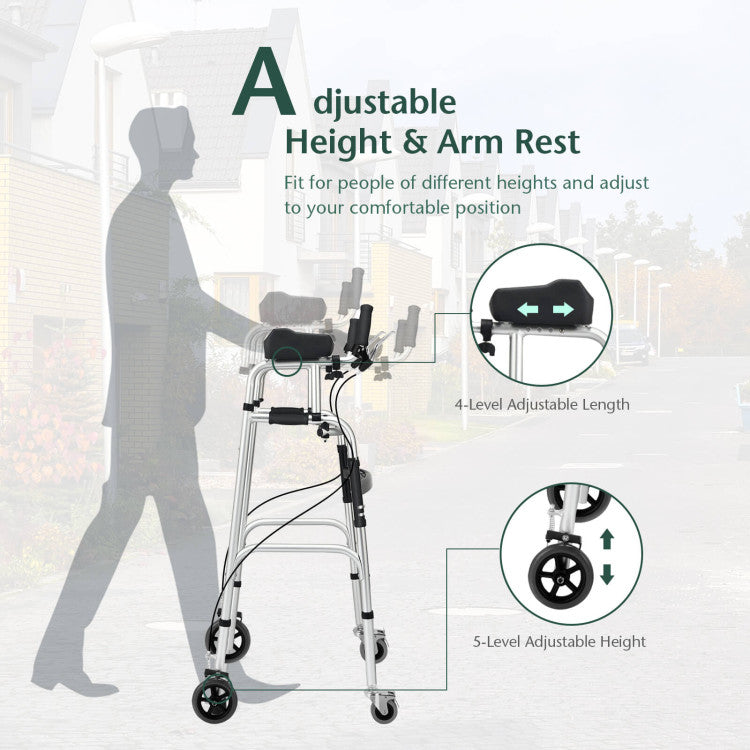 Chairliving Upright Rollator Walkers Height Adjustable Stand-Up Folding Walker with Padded Armrest and Wheels