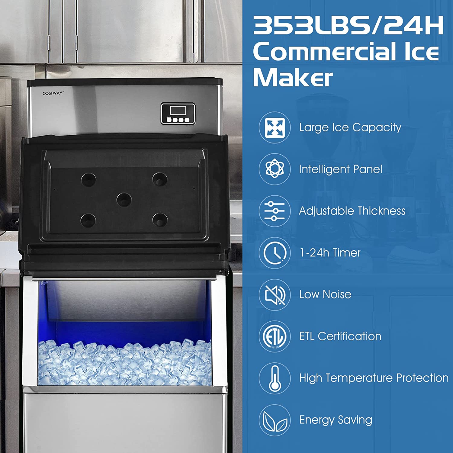 353LBS/24H Split Commercial Ice Maker Full-Automatic Vertical Industrial Modular Ice Machine with 198 LBS Storage Bin