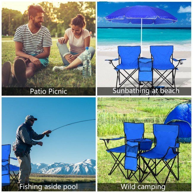 2 Pcs Portable Folding Picnic Chairs With Umbrella