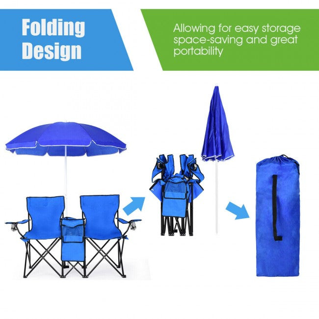 2 Pcs Portable Folding Picnic Chairs With Umbrella