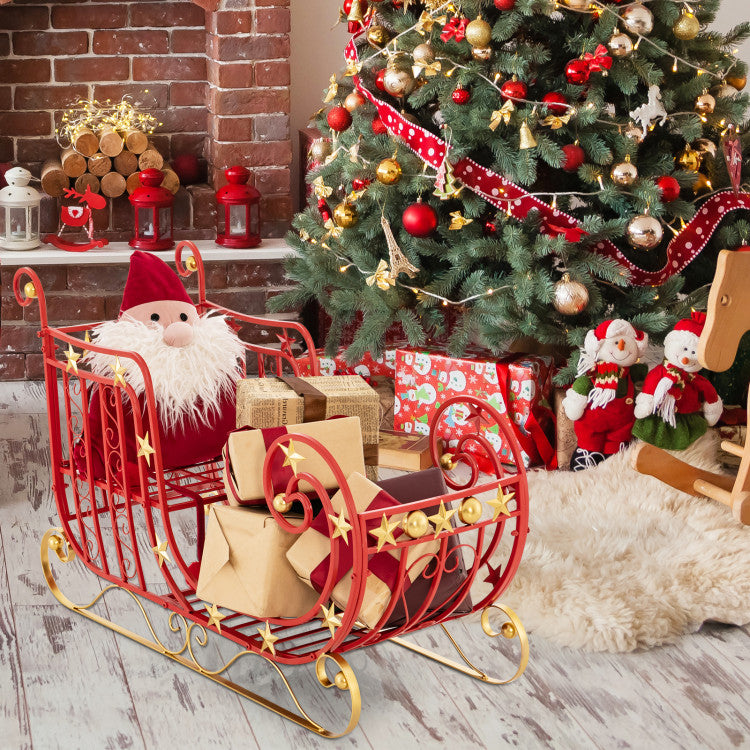 Metal Christmas Santa Sleigh Basket Xmas Festival Holiday Decor with  Golden Stars and Elegant Scrollwork