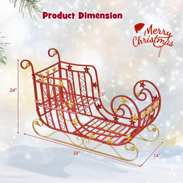 Metal Christmas Santa Sleigh Basket Xmas Festival Holiday Decor with  Golden Stars and Elegant Scrollwork 