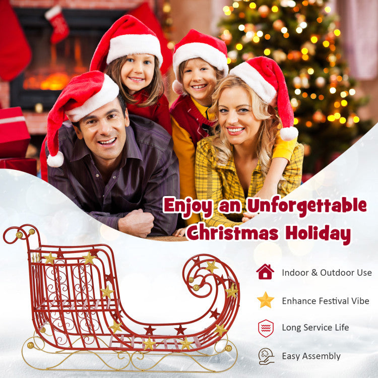 Metal Christmas Santa Sleigh Basket Xmas Festival Holiday Decor with  Golden Stars and Elegant Scrollwork