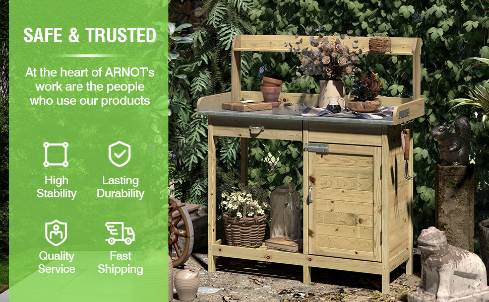 Outdoor Potting Bench Table Garden Wooden Work Station Storage Shelf with Cabinet Drawer