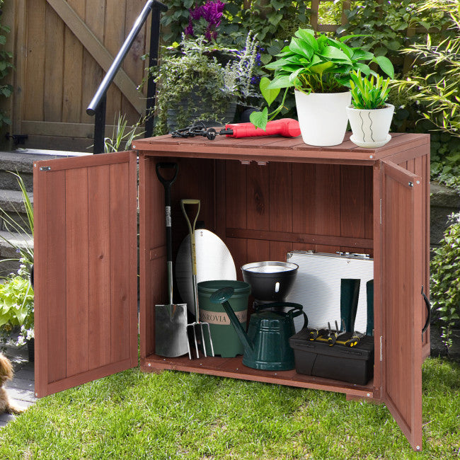 Outdoor Wooden Storage Shed Garden Tool Cabinet Organizer Box with Double Doors