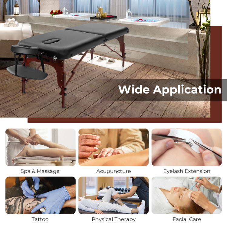 Portable Massage Table Spa Bed Folding Facial Salon Tattoo Table Height-adjustable Esthetician Bed with Carry Case Face Cradle