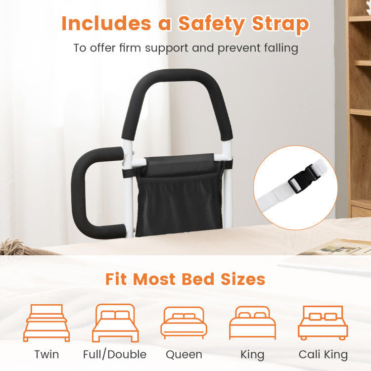 Portable Safety Bed Assist Rail with Dual Handrail and Detachable Pocket Bag for Elderly Adults 