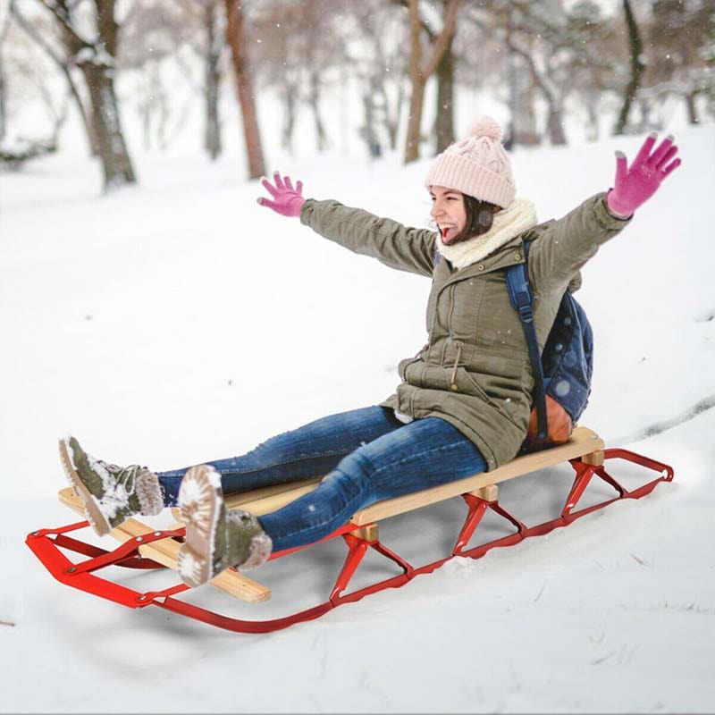cahirliving 54" Kids Steel Wooden Snow Racer Sled with Metal Runners and Steering Bar