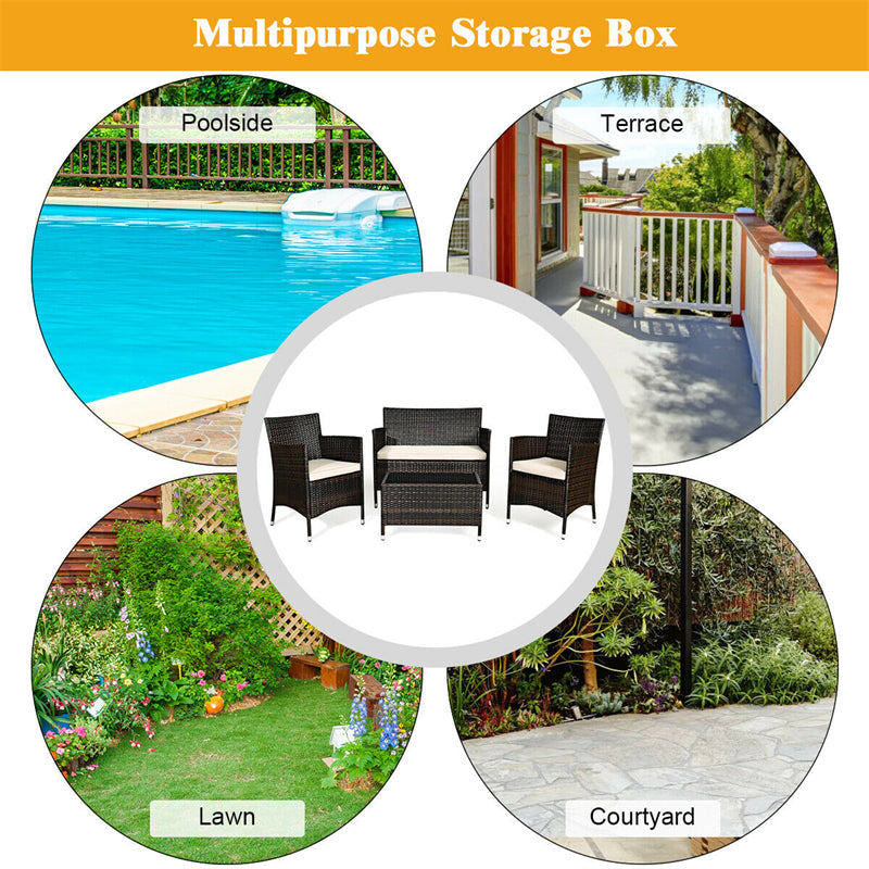 4 Pieces Patio Rattan Furniture Sets Outdoor Conversation Set Garden Bistro Sets with Cushion Table