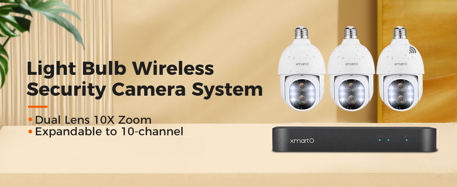 xmartO Dual-Lens 10X Zoom Light Bulb Security Camera System