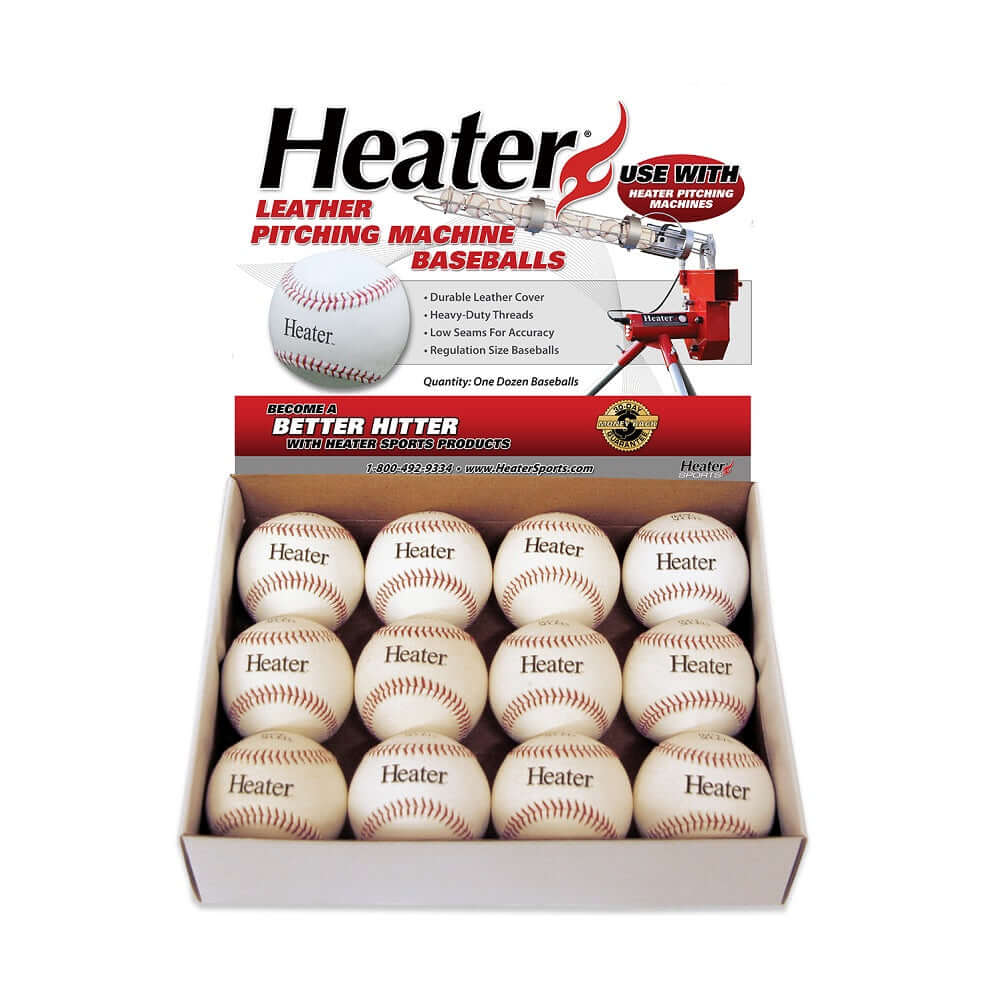 Heater Sports Leather Regulation Pitching Machine Baseballs - 12 Pack - For Use with Heater Real Single Wheel Baseball Machines - Durable Leather