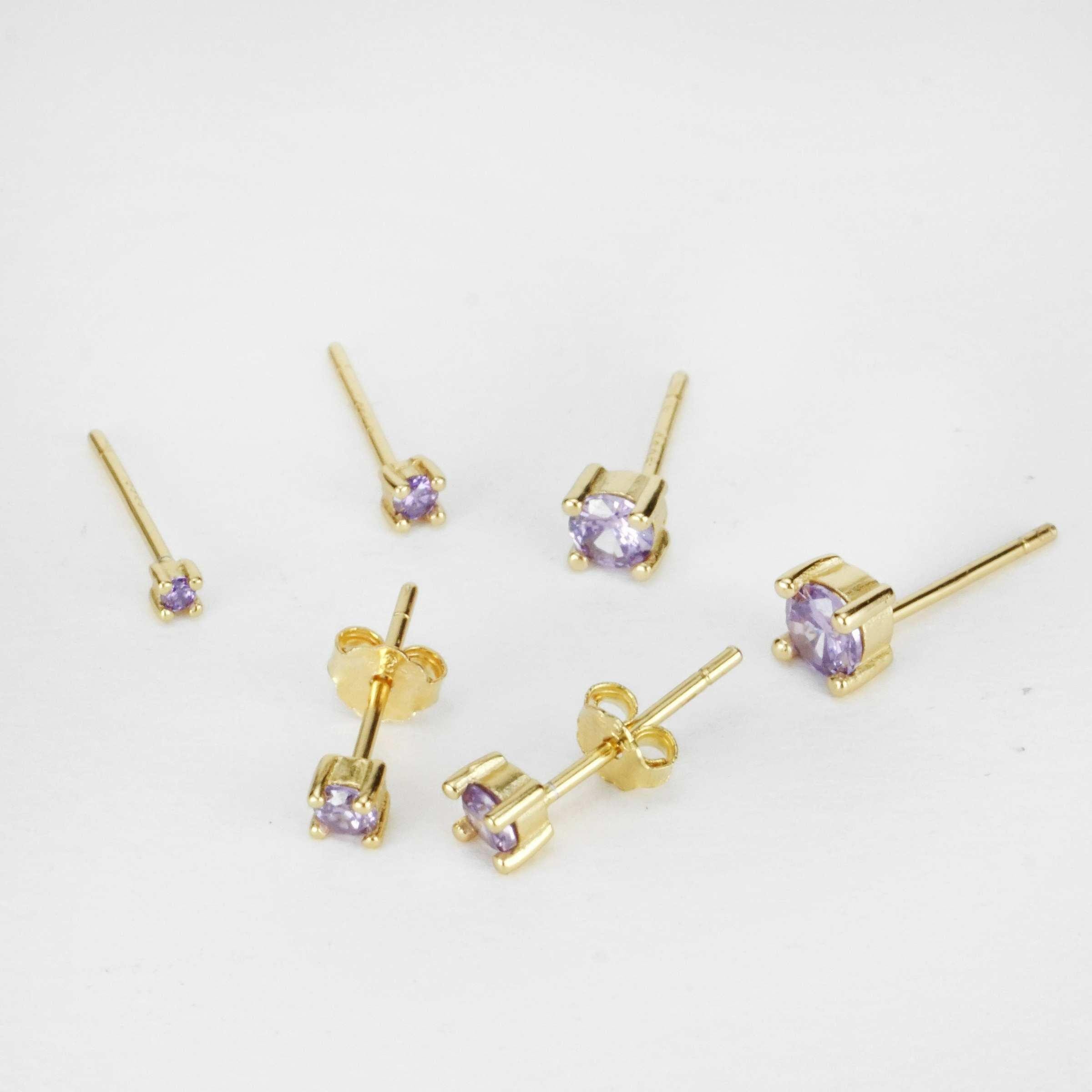 Multiple Sizes Amethyst Purple 3A CZ Stud Earrings