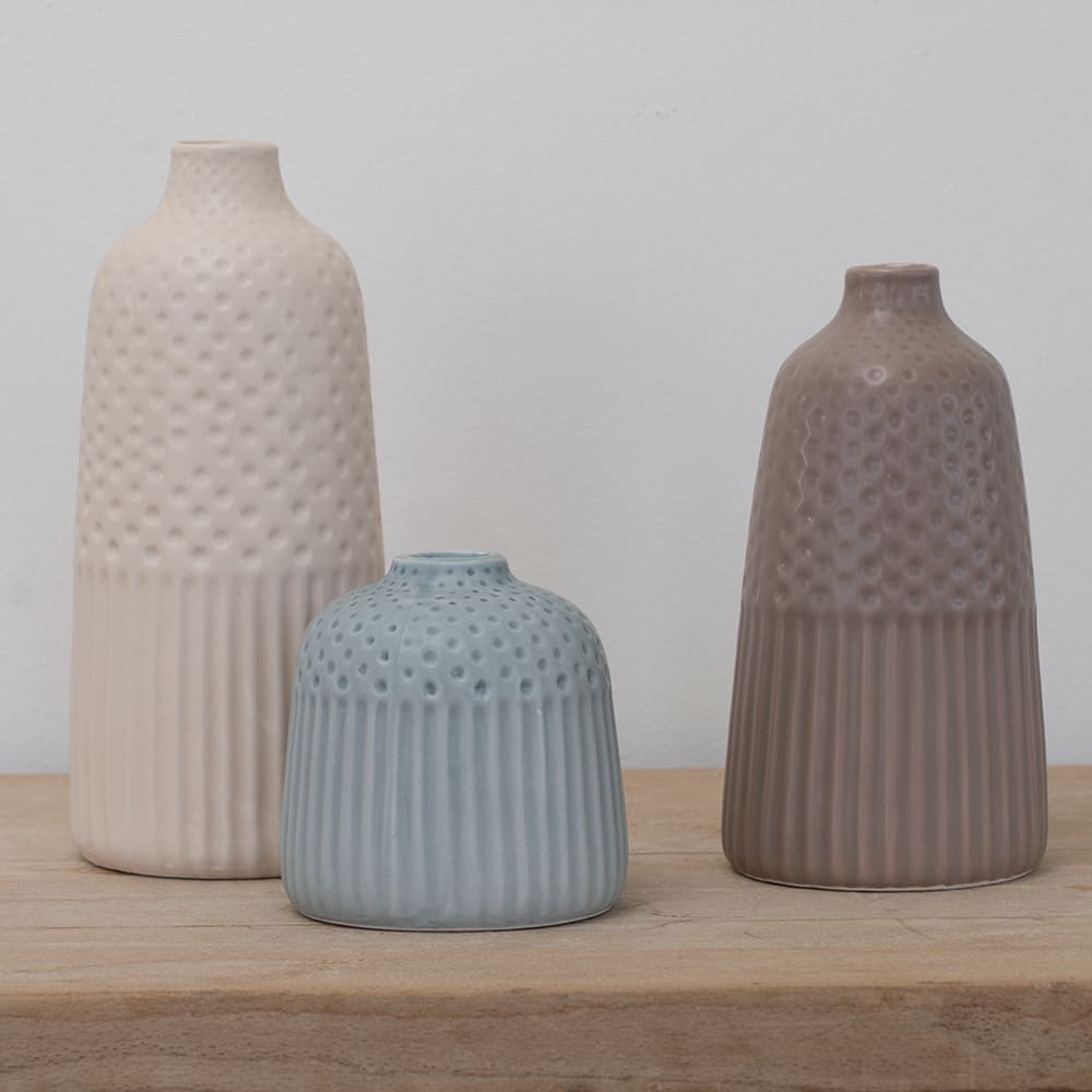 Embossed Matt Ceramic 3pc Vase Set