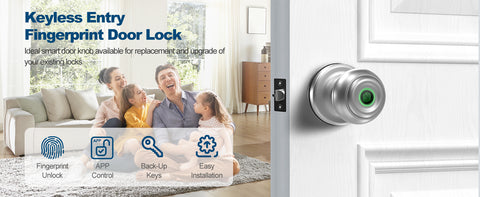 GEEKSMART Smart Door Lock, Fingerprint Door Lock Smart Lock Biometric Door  Lock Fingerprint Door Knob with App Control, Suitable for  Bedrooms,Cloakroom,Apartments Offices,Hotels, Black 