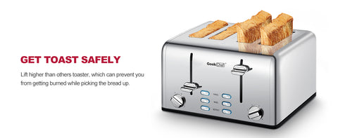 Geek Chef 4 Slice Toaster Extra Wide Slot Toaster Stainless Steel with Dual  Control Panels of Bagel/Defrost/Cancel Function, 6 Toasting Bread Shade  Settings, Removable Crumb Trays, Auto Pop-Up,Sliver 