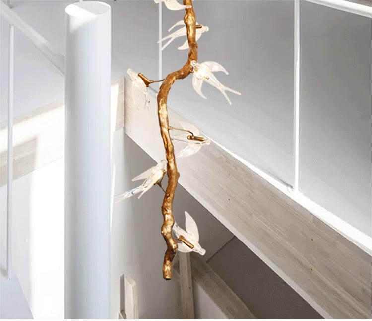 Duplex Full Copper Light Luxury Bird Staircase Chandelier