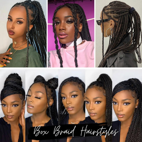 36 inch Braided Lace Front Wig Knotless Box Braid Wig for Black Woman ...