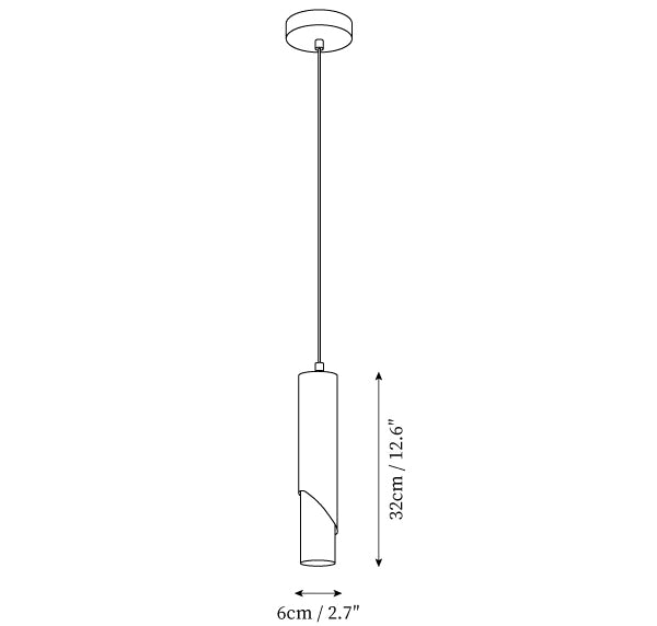 Slim Cylinder Pendant Dia 6 × H 32 cm single