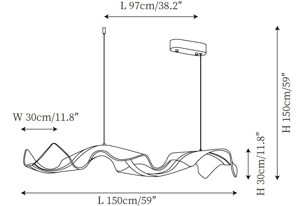 Alon Linear Chandelier — Statement 150cm dimension diagram