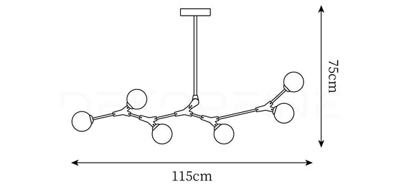 Hendrix Chandelier 6 Heads dimension diagram