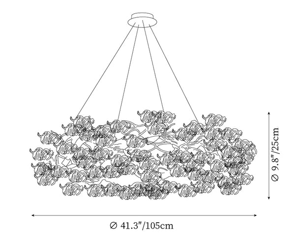 Hibiscus Flower Chandelier dimension diagram
