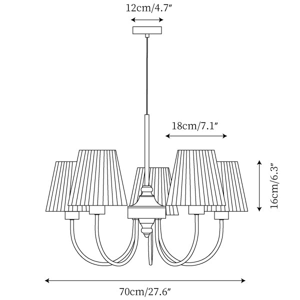 Josef Wood Chandelier 5-head dimension diagram L 70 cm