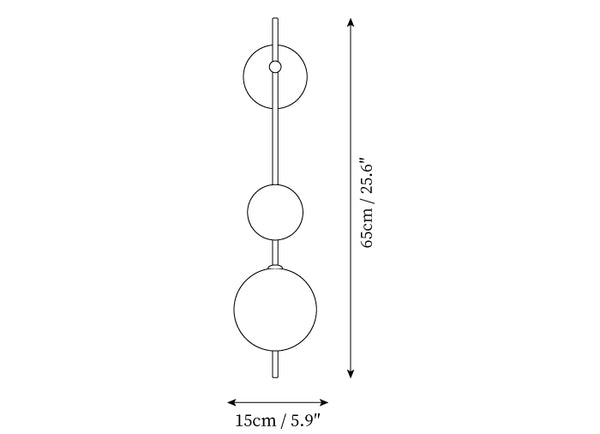 Vertical Globe Wall Lamp — H65cm dimension diagram