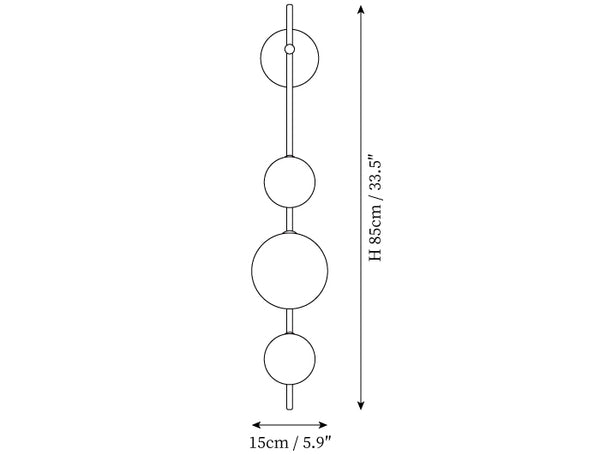 Vertical Globe Wall Lamp — H85cm dimension diagram