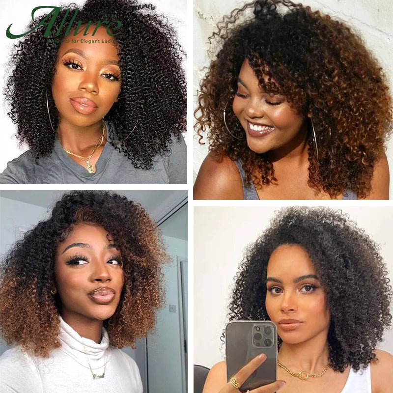Short Black Afro Kinky Curly Human Hair Wigs For Women Curly Bob Wear to Go Glueless Wigs Brown Hair Wigs With Highlights Allure