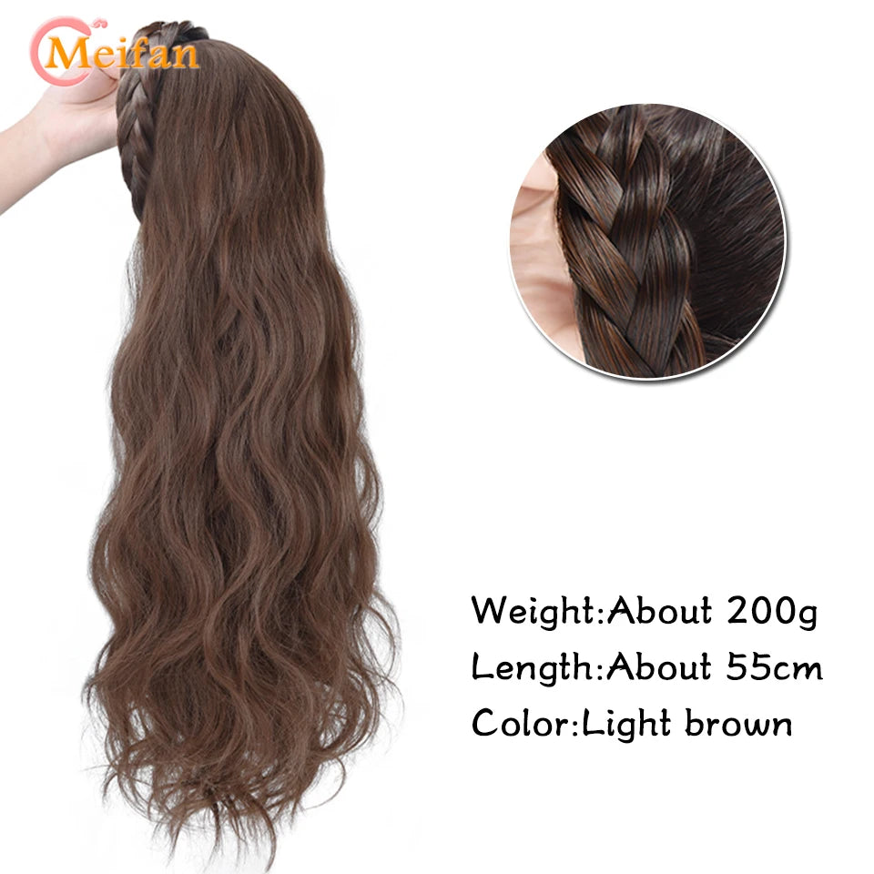 MEIFAN Synthetic Long Wavy Curly Headband Wig for Women U-Shaped Natural Hairpieces Clip in Hair Extension Half Wig