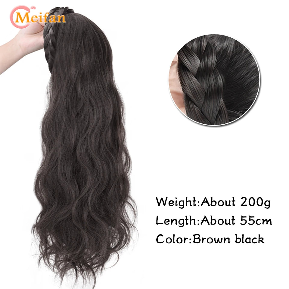 MEIFAN Synthetic Long Wavy Curly Headband Wig for Women U-Shaped Natural Hairpieces Clip in Hair Extension Half Wig