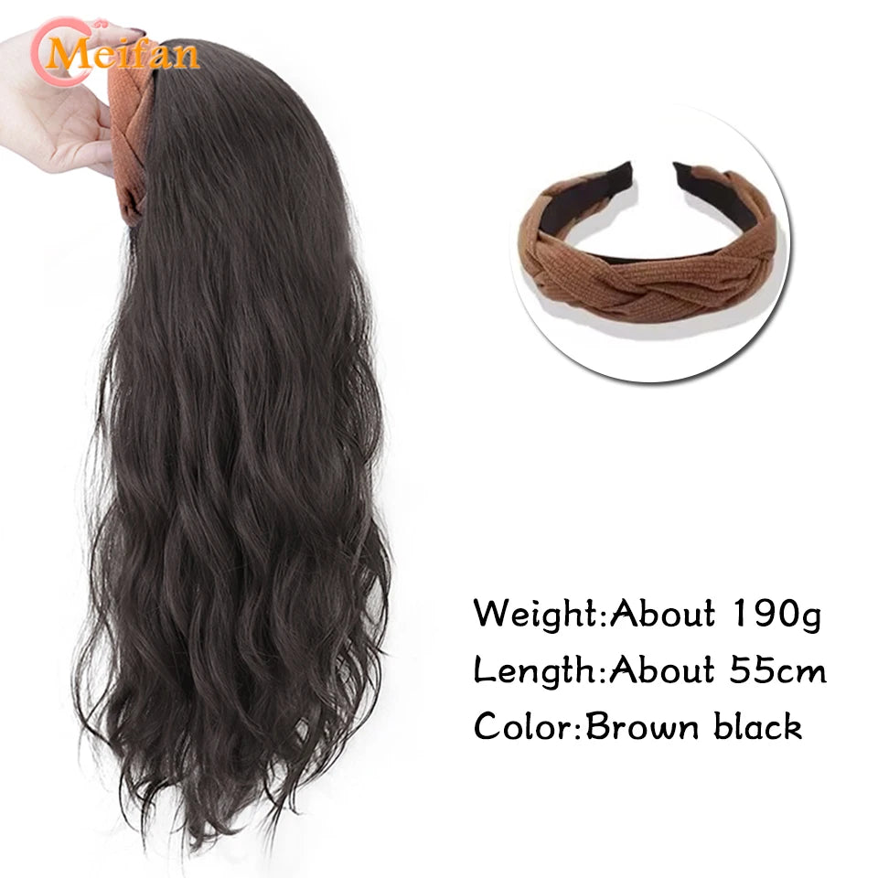 MEIFAN Synthetic Long Wavy Curly Headband Wig for Women U-Shaped Natural Hairpieces Clip in Hair Extension Half Wig