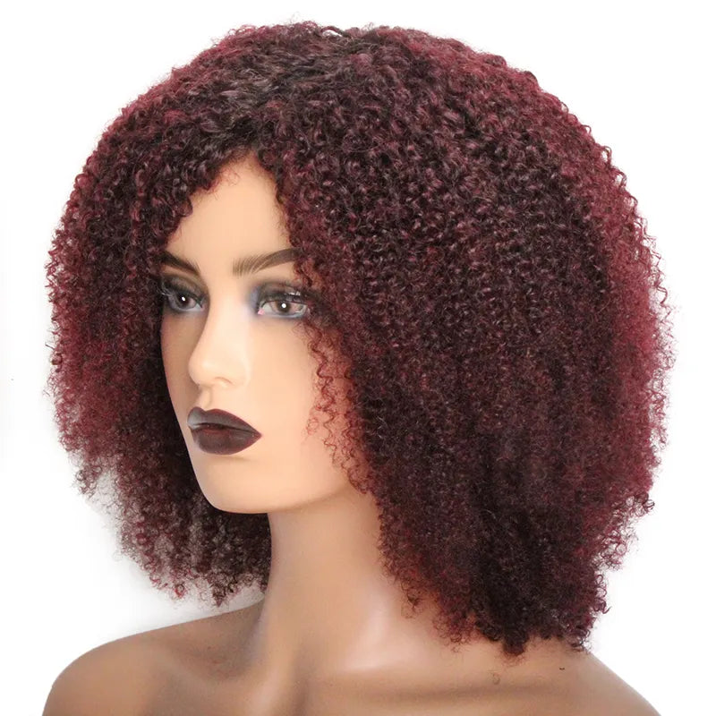 Ombre Curly Human Hair Wig Peruvian Hair Wigs For Women T1b 30 99j Kinky Curly Wig 150% Cheap Full Machine Made Afro Kinky Wigs