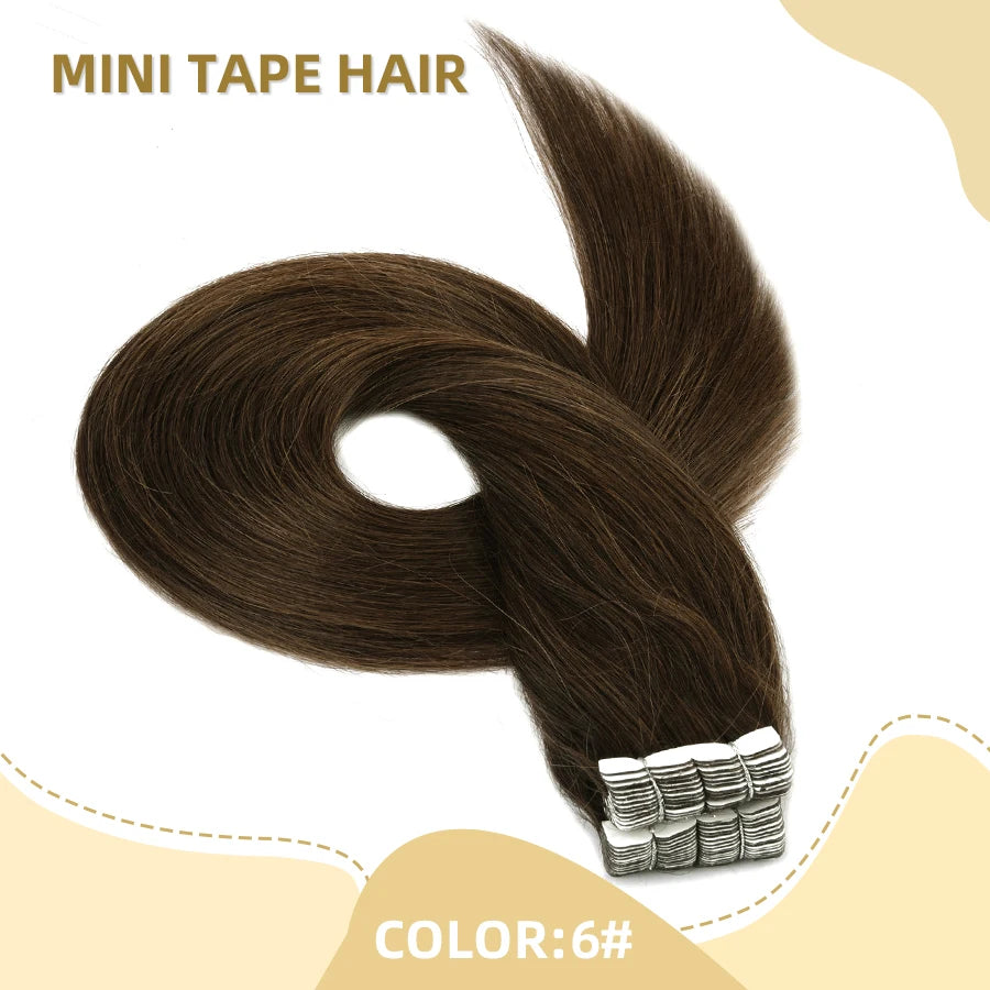 Neitsi Invisible Mini Tape In Hair Extensions Black Women 100% Natural Adhesive Human Hair Tape Ins Straight 12