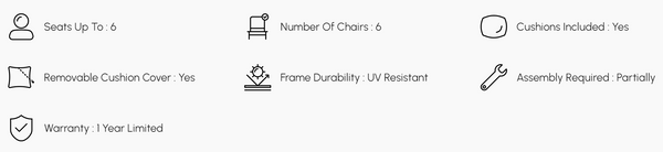 7 Pieces Outdoor Dining Set with Oval Faux Marble Top Table and Rope Woven Armch Product Overview