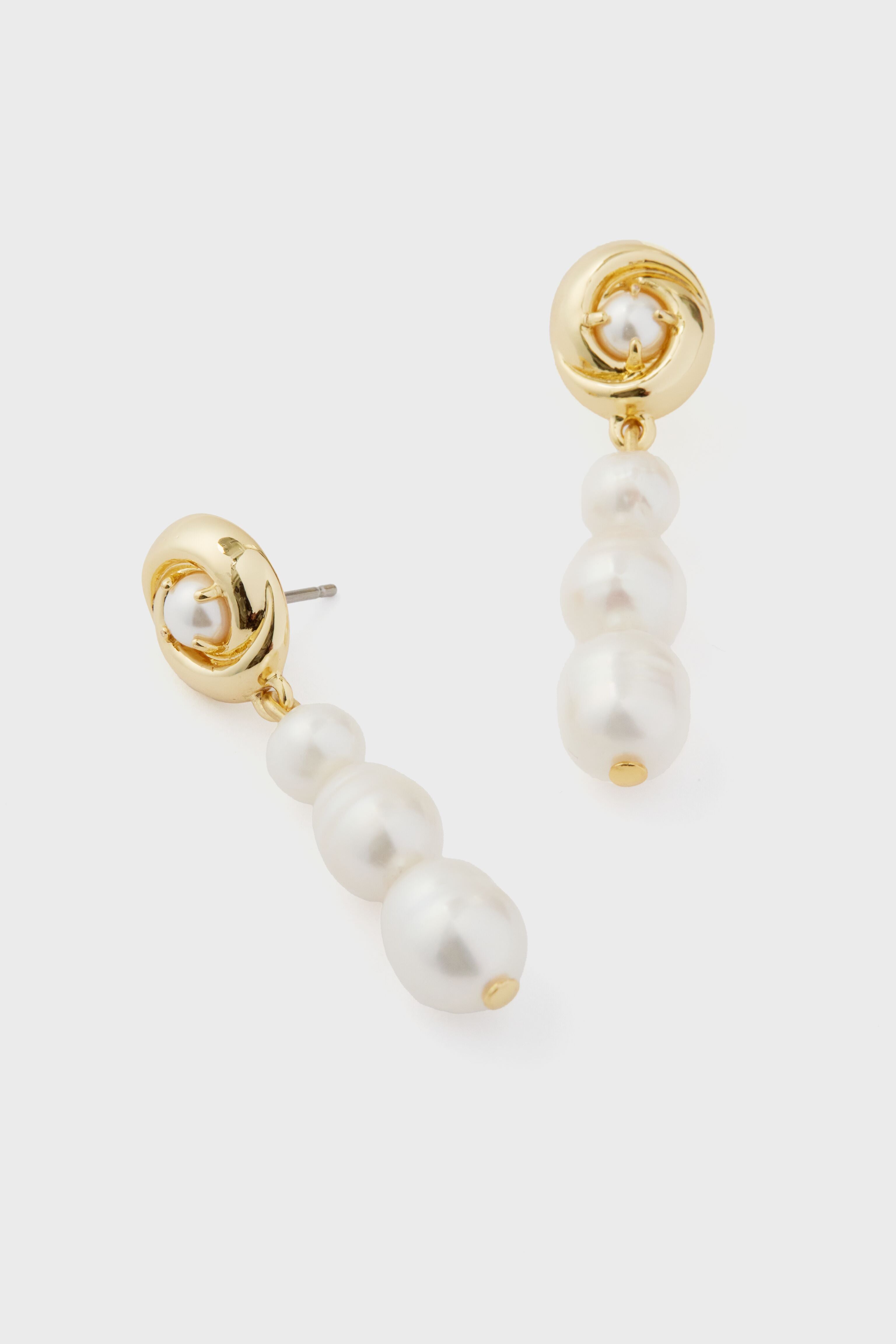 Pearl and Gold Caro Drop Earrings