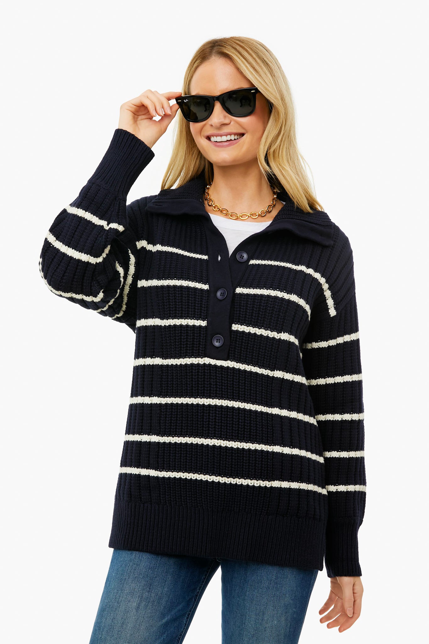 Navy And Cream Paloma Mock Sweater