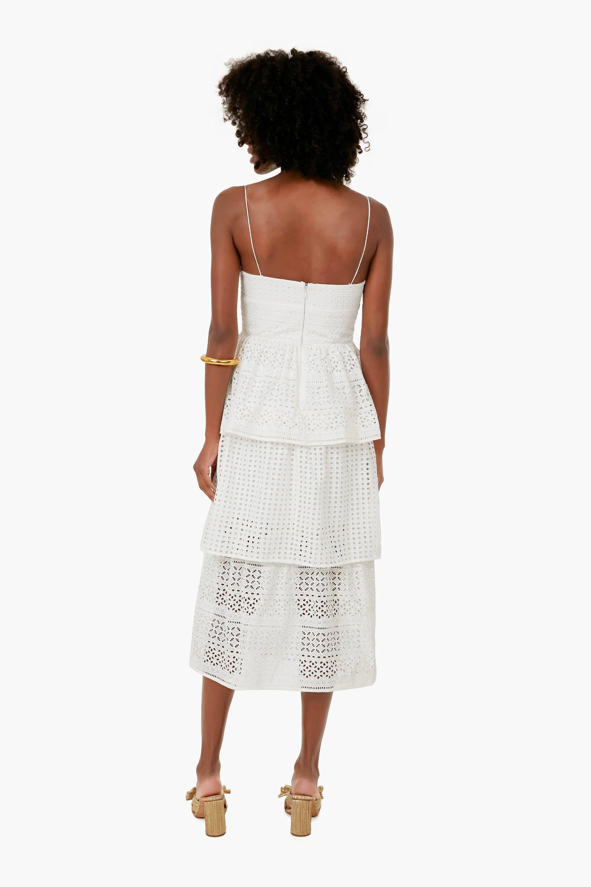 White Cotton Broderie Anglaise Midi Dress