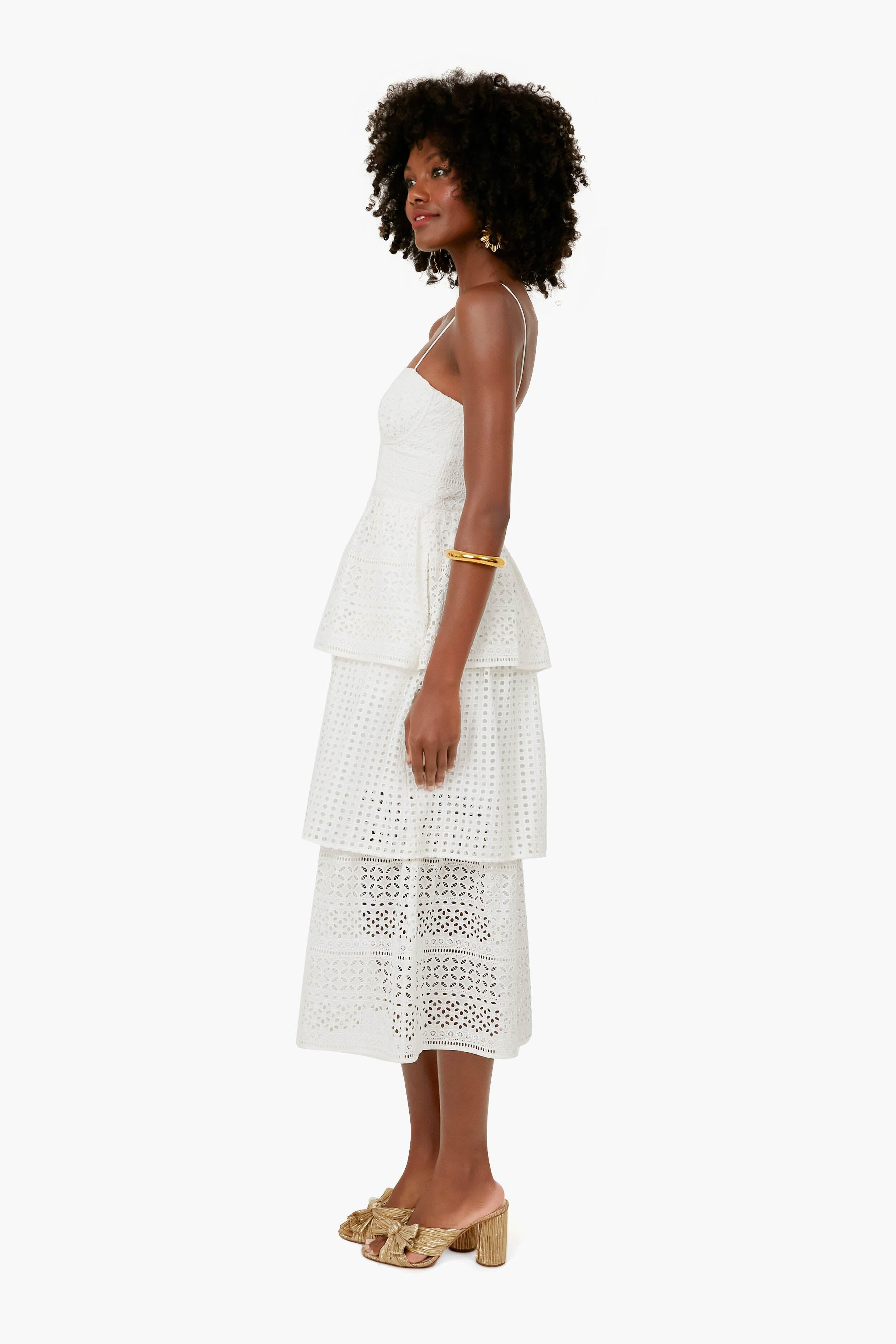 White Cotton Broderie Anglaise Midi Dress