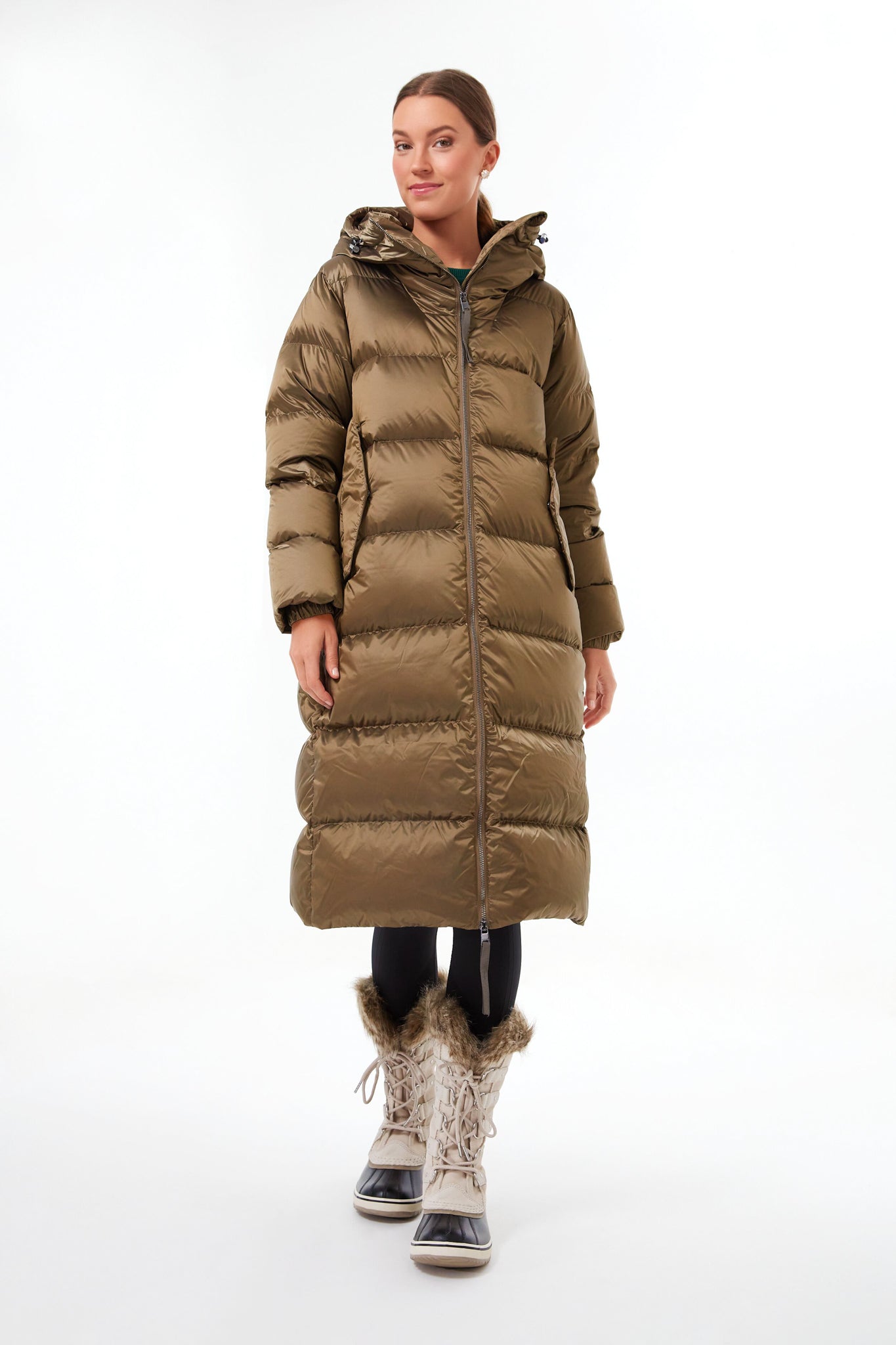 Brushed Olive Metallic Payton Puffer Coat